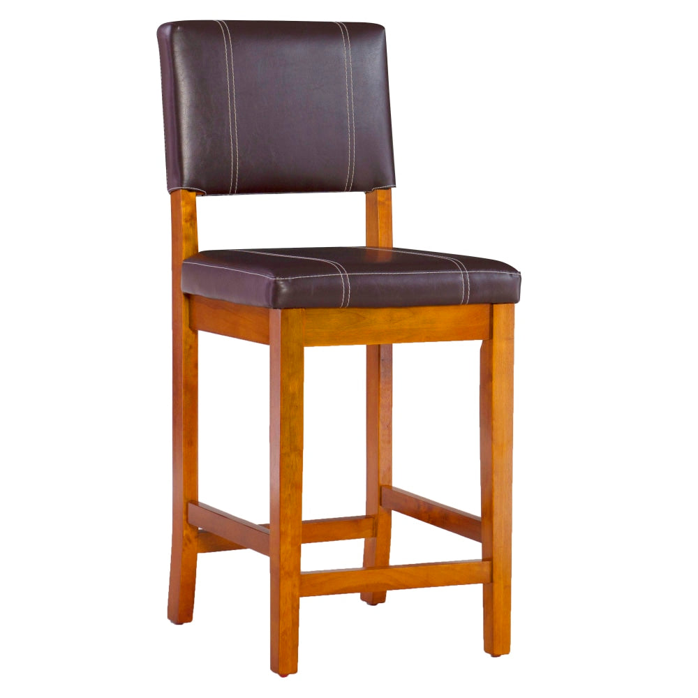 Linon Victoria Faux Leather Counter Stool, Dark Brown/Walnut