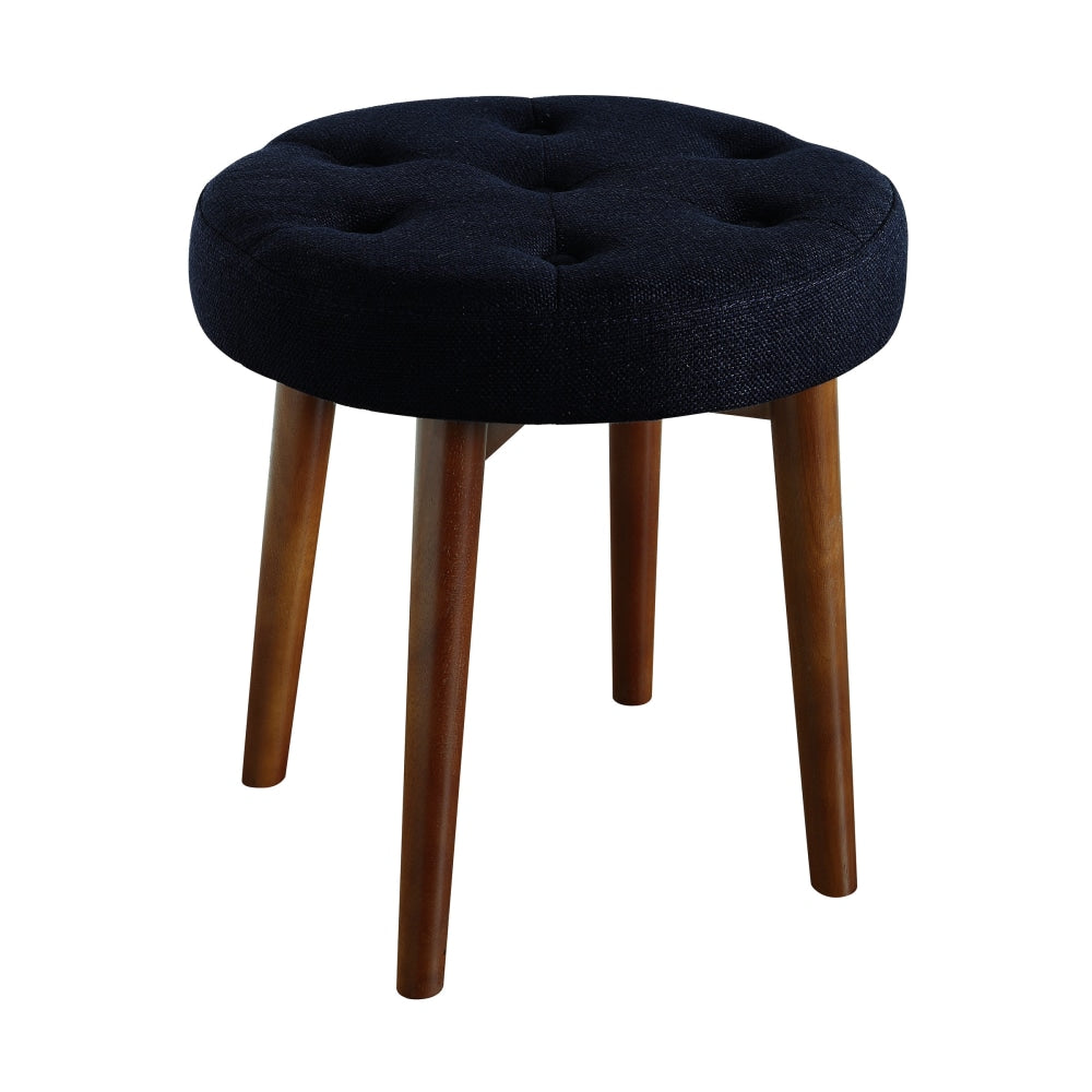 Elle Decor Penelope Round Tufted Stool, Rich Navy/Brown