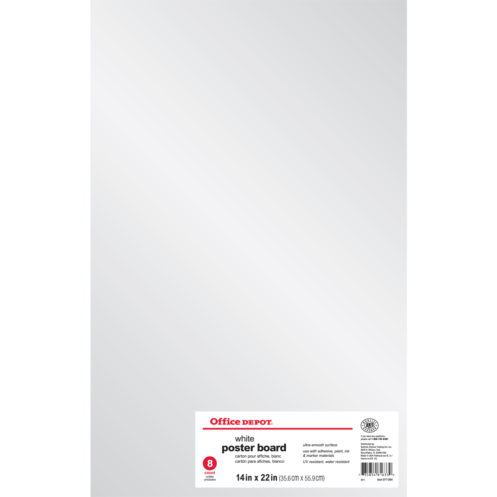 Office Depot Brand Poster Boards, 14in x 22in, White, Pack Of 8