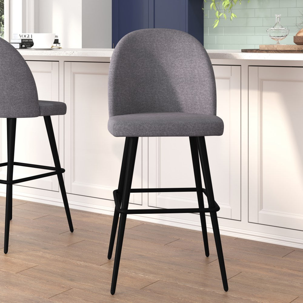 Flash Furniture Lyla Commercial-Grade Modern Armless Bar Stools, Gray Faux Linen/Black, Set Of 2 Stools