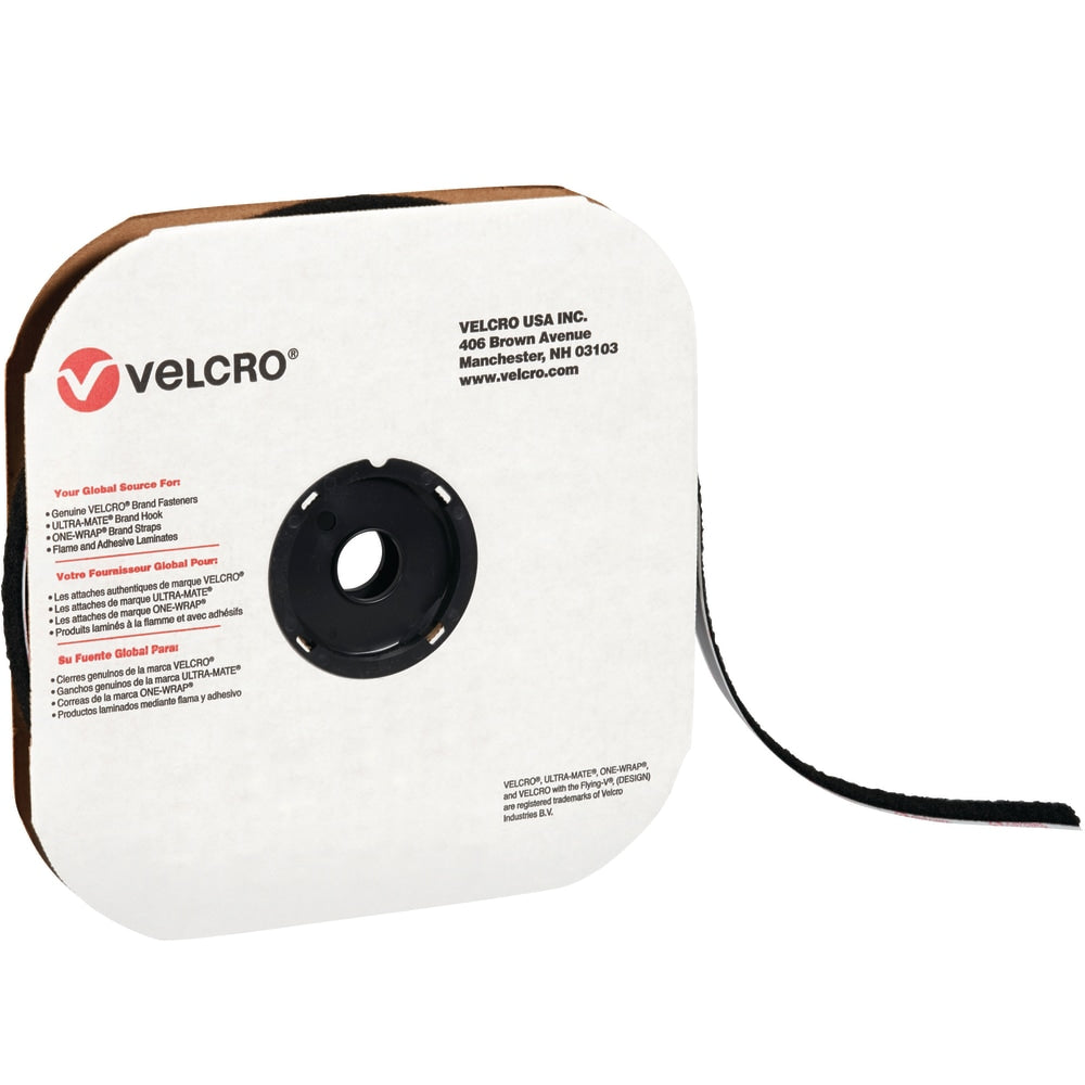 VELCRO Brand Loop Tape, Strips, 1/2in x 75ft, Black