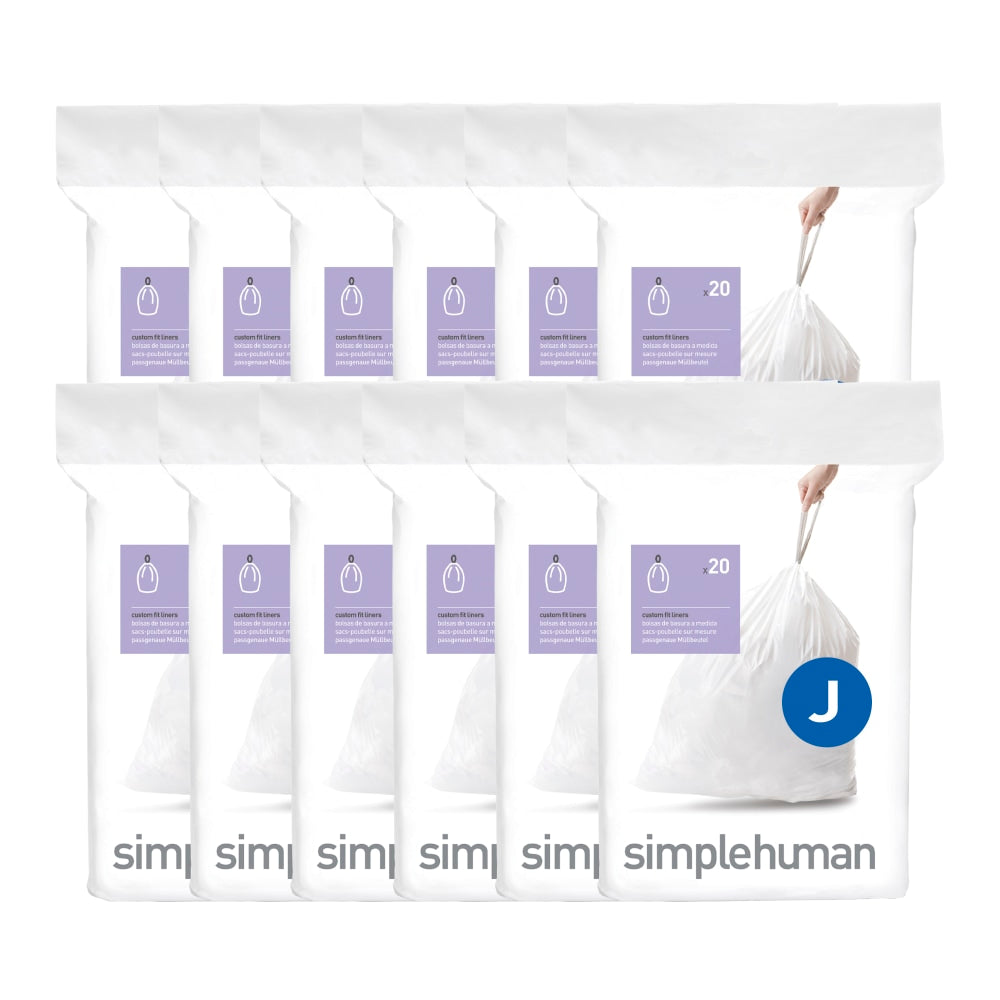 simplehuman Custom Fit Can Liners, J, 30-40L/8-10G, White, Pack Of 240