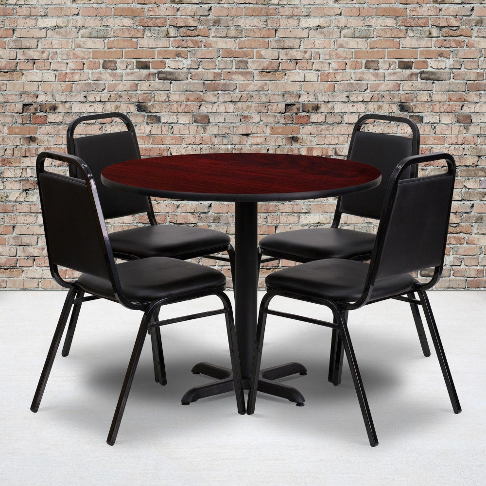 Flash Furniture Round Table With 4 Banquet Chairs, 30in x 36in, Mahogany/Black