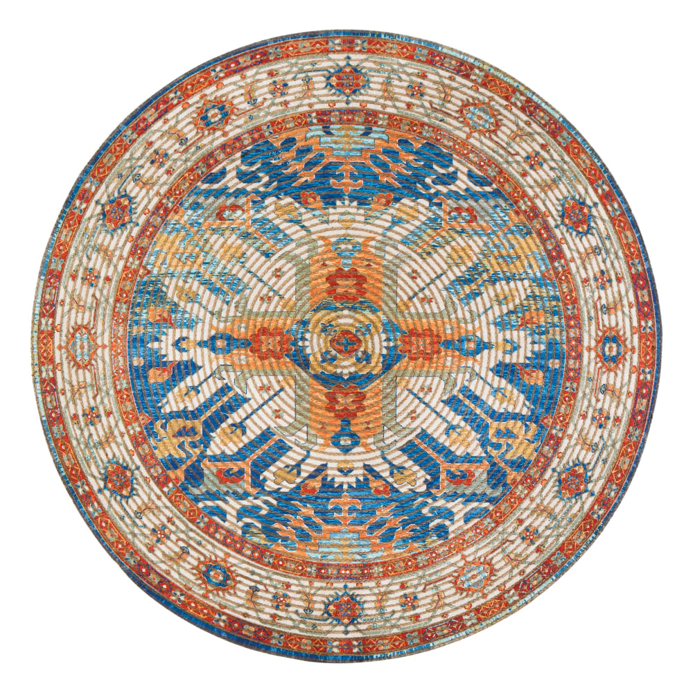 Anji Mountain Sahand Round Area Rug, 4ft Diameter, Blue/Burnt Orange