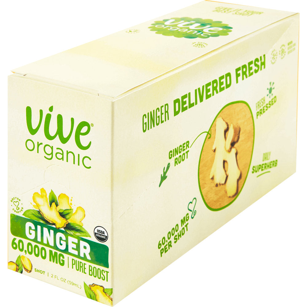 Vive Organic Pure Boost Ginger Shots, 2oz, Pack of 12