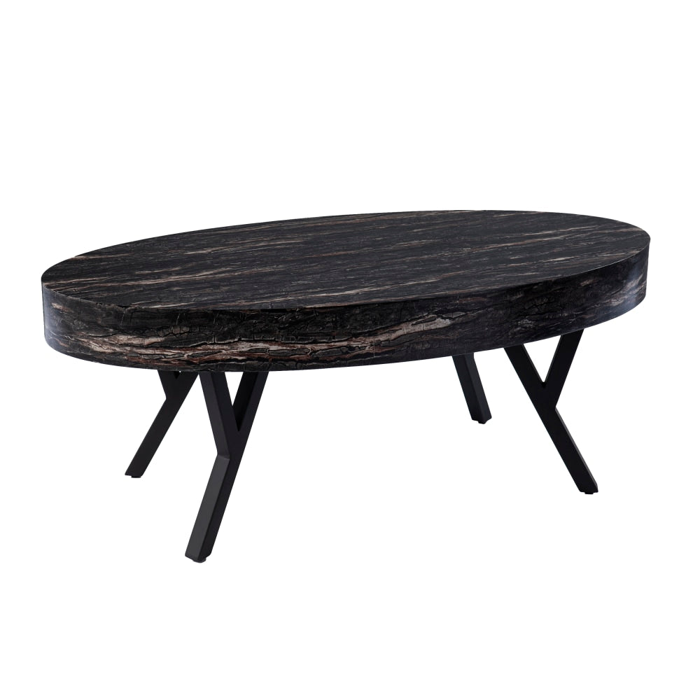SEI Twemlow Faux Marble Cocktail Table, 17inH x 43-1/4inW x 23-3/4inD, Black