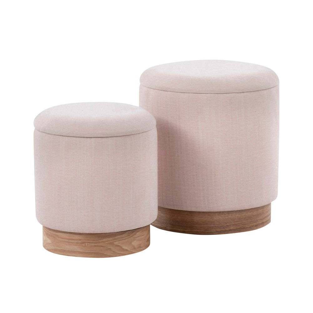 LumiSource Marla Nesting Ottomans, Pink/Natural, Set Of 2 Ottomans