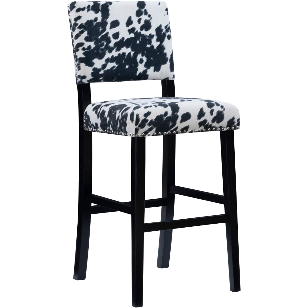 Linon Collier Bar Stool, Black/Black Cow