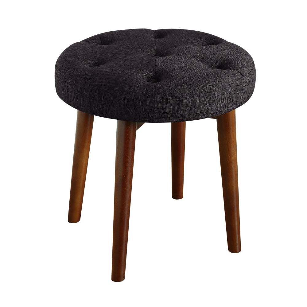 Elle Decor Penelope Round Tufted Stool, Dark Graphite/Brown