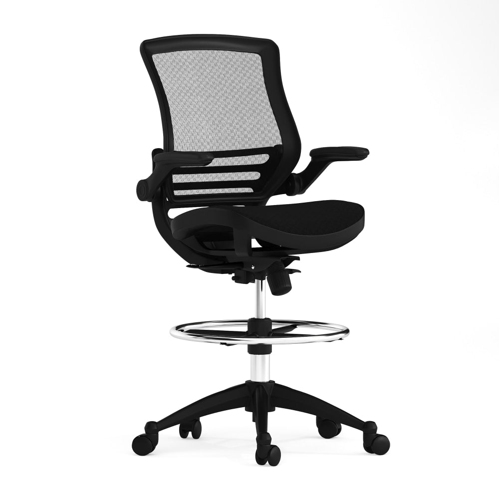 Flash Furniture Mid-Back Transparent Mesh Drafting Chair with Flip-Up Arms, Black