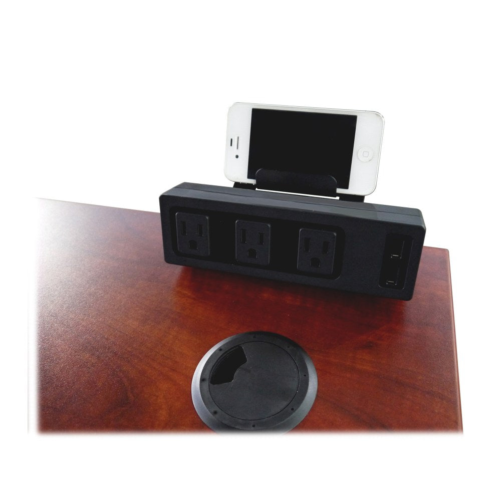 Lorell Desktop AC Power Center with USB Charger - 3 x AC Power, 2 x USB - Desk Mountable - Black