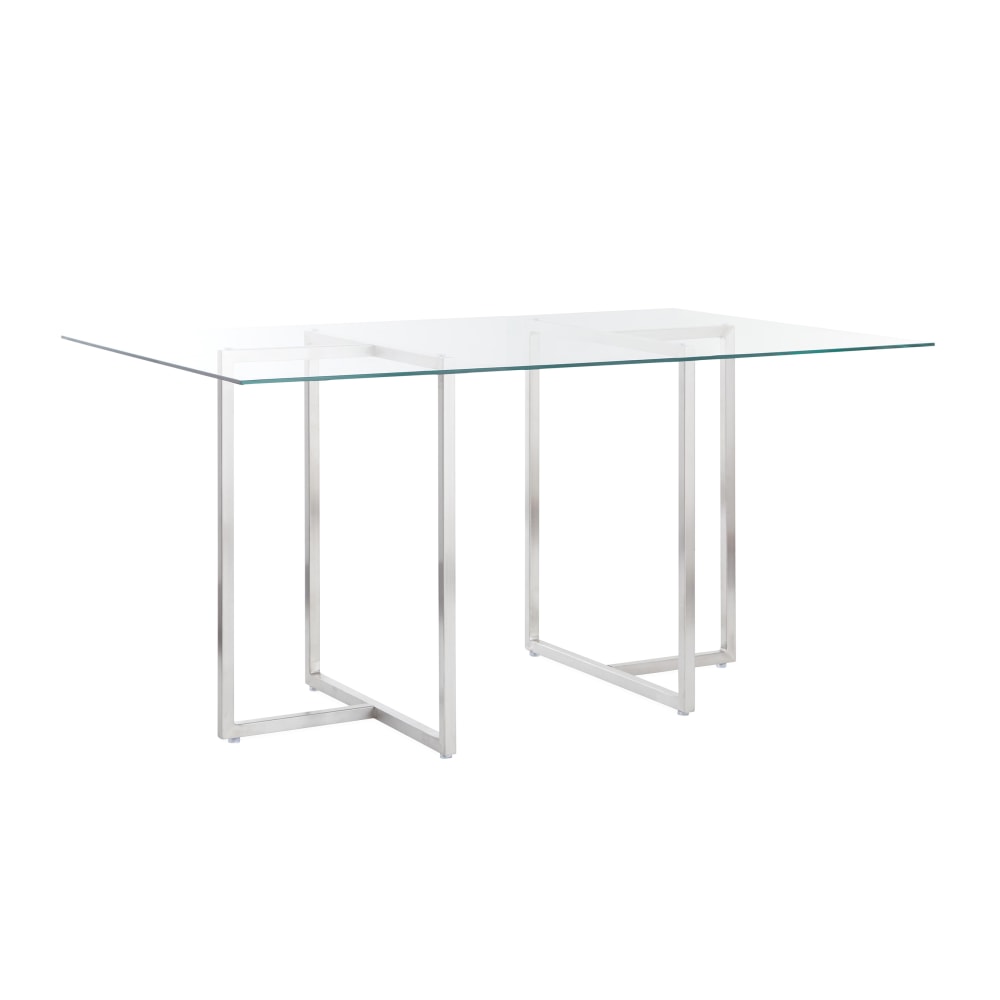 Eurostyle Legend Rectangle Dining Table, 30inH x 48inW x 29inD, Brushed Steel/Clear