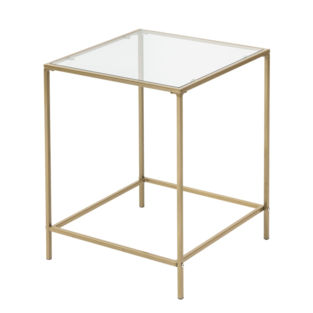 Eurostyle Arvi Square Side Table, 22inH x 18inW x 18inD, Brass/Clear