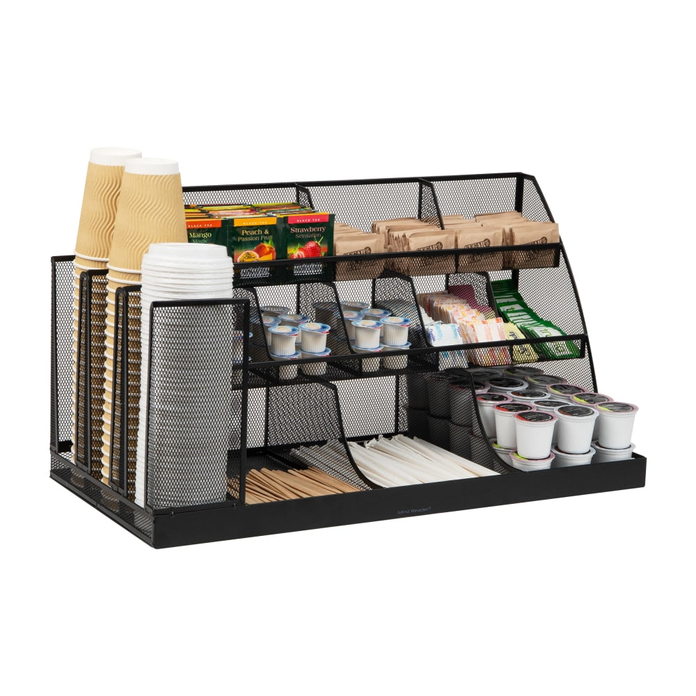 Mind Reader Network Collection 14-Compartment Coffee Cup and Condiment Organizer, 12-1/2inH x 11.5inW x 23-3/4inL Black
