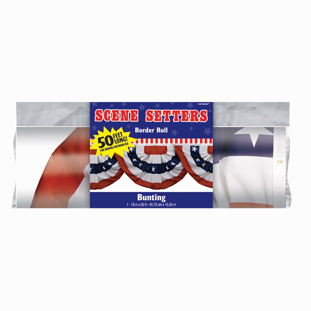 Amscan Patriotic Stars And Stripes Bunting Border Roll Scene Setters, 18in x 480in, Multicolor, Pack Of 2 Setters