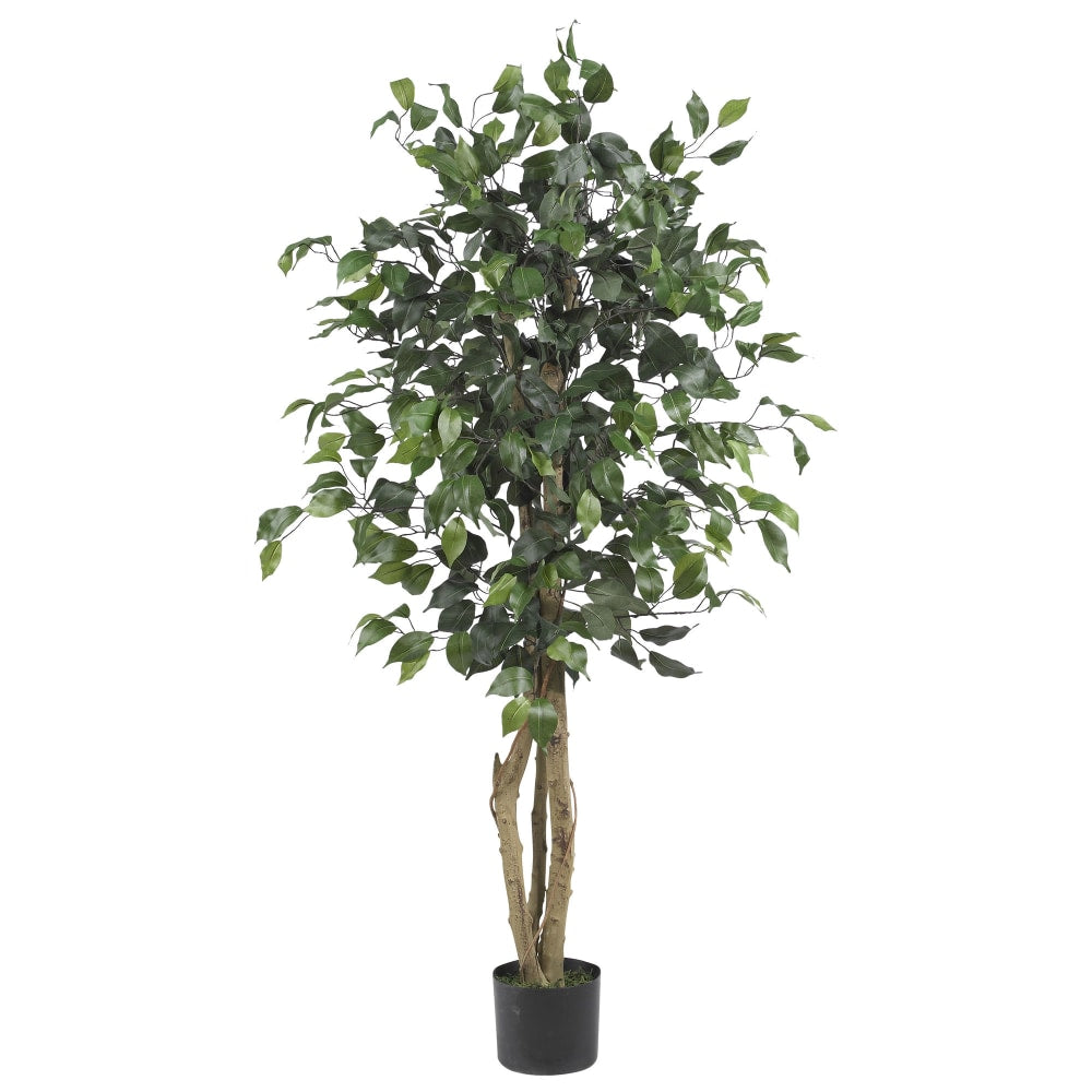 Nearly Natural 4ftH Silk Ficus Tree With Plastic Pot, Green/Black