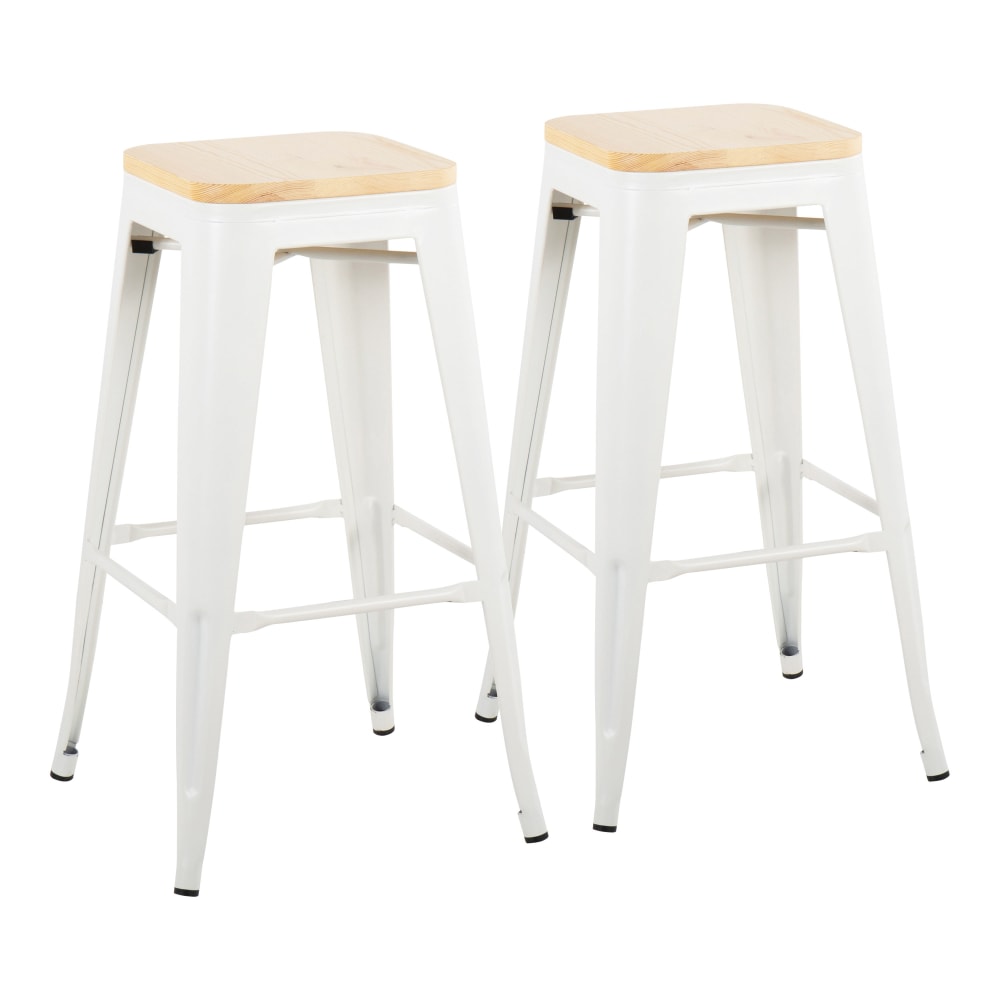 LumiSource Oregon Contemporary Bar Stools, Natural Wood/White, Set Of 2 Stools