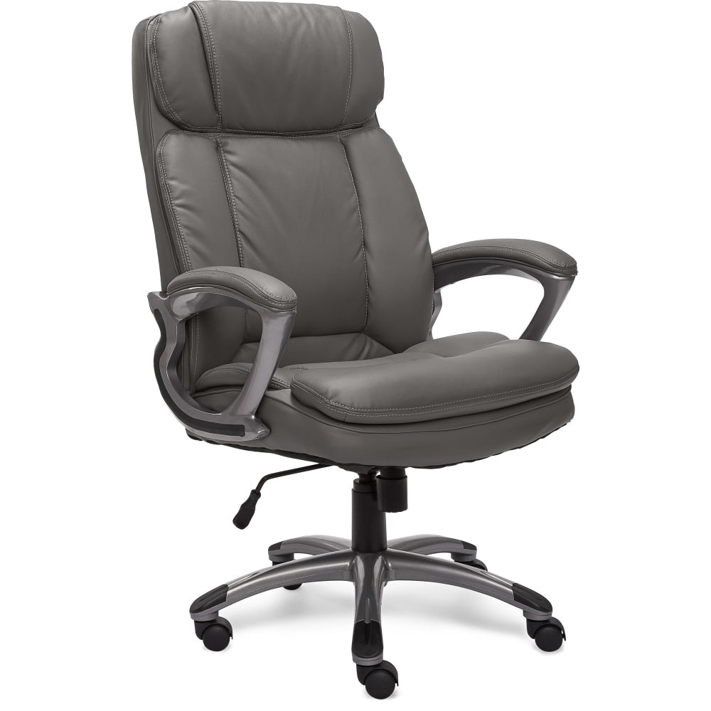 Serta Big And Tall Ergonomic Bonded Leather High-Back Office Chair, Gray/Silver