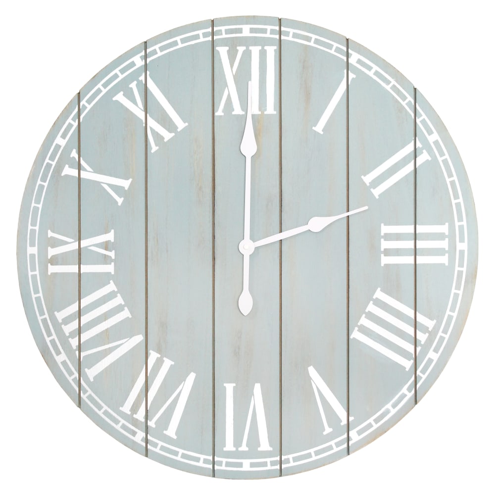 Elegant Designs Wood Plank Rustic Coastal Wall Clock, 23in, Light Blue Wash