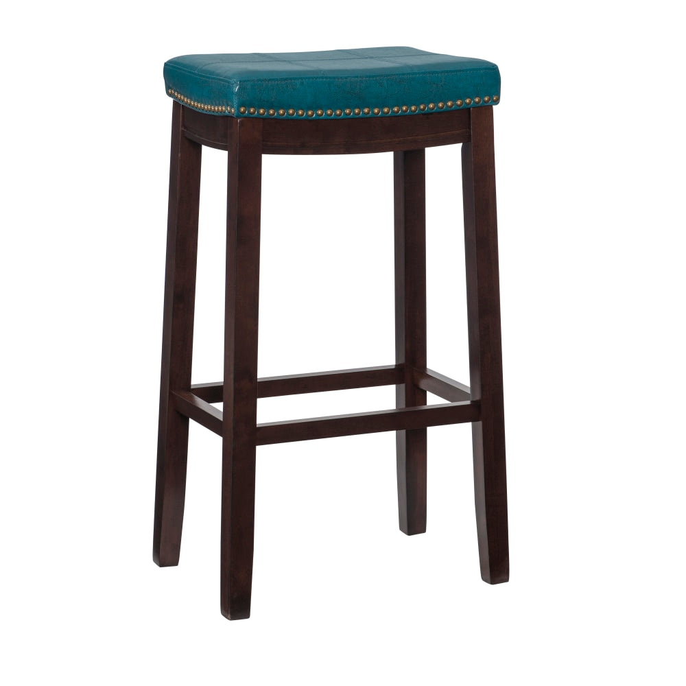 Linon Walker Backless Faux Leather Bar Stool, Dark Brown/Blue