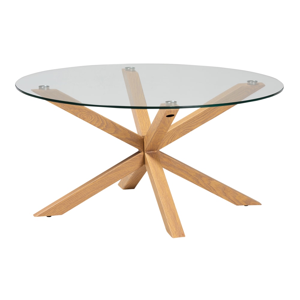 Baxton Studio Modern Glass Coffee Table, 15-3/4inH x 32-5/16inW x 32-5/16inD, Natural/Clear