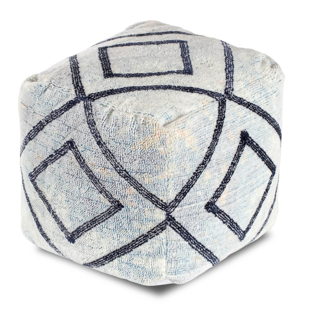 Anji Mountain Lucy In The Sky Pouf Ottoman, Ivory/Blue