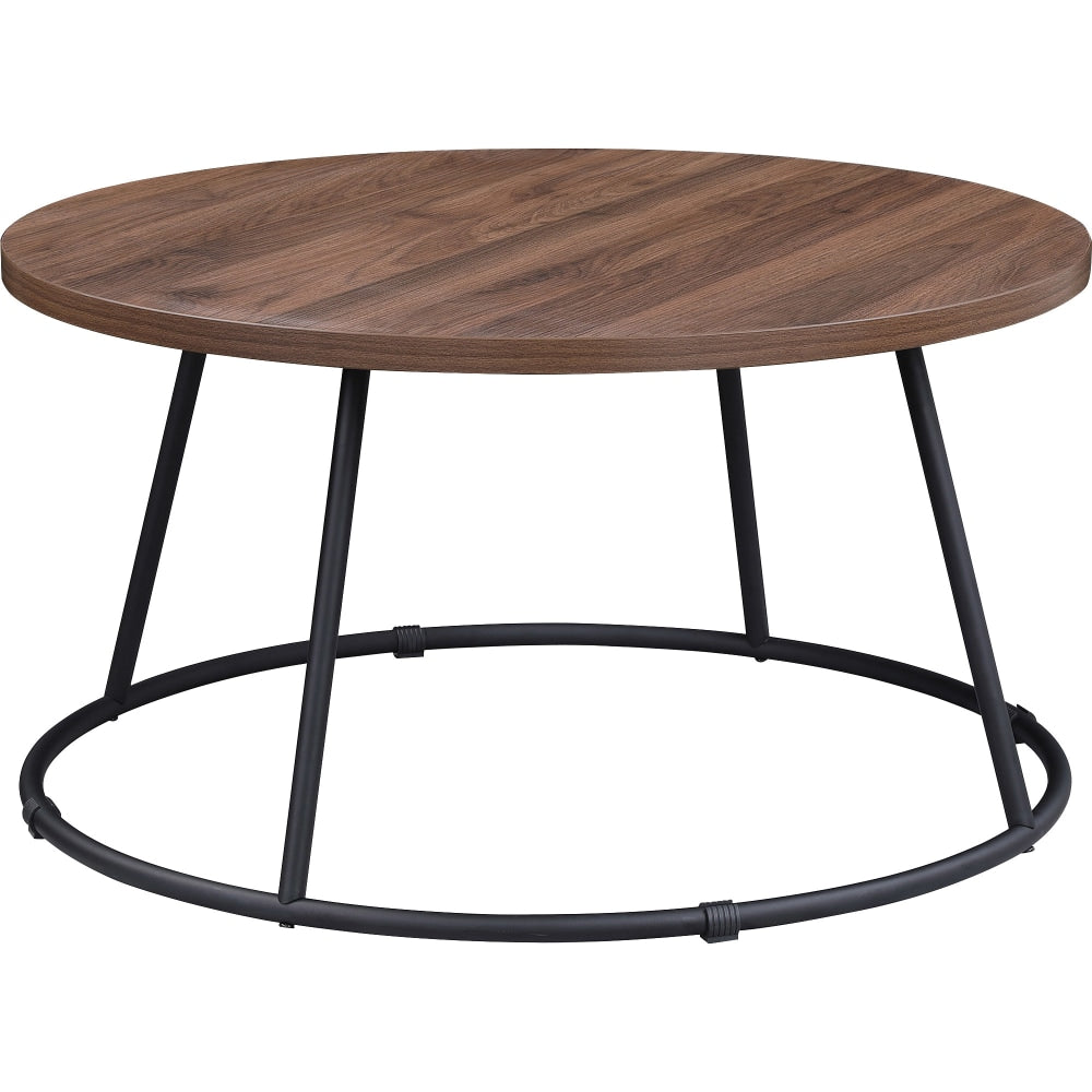Lorell Round Coffee Table, 16-3/4in x 31-1/2in, Walnut/Black
