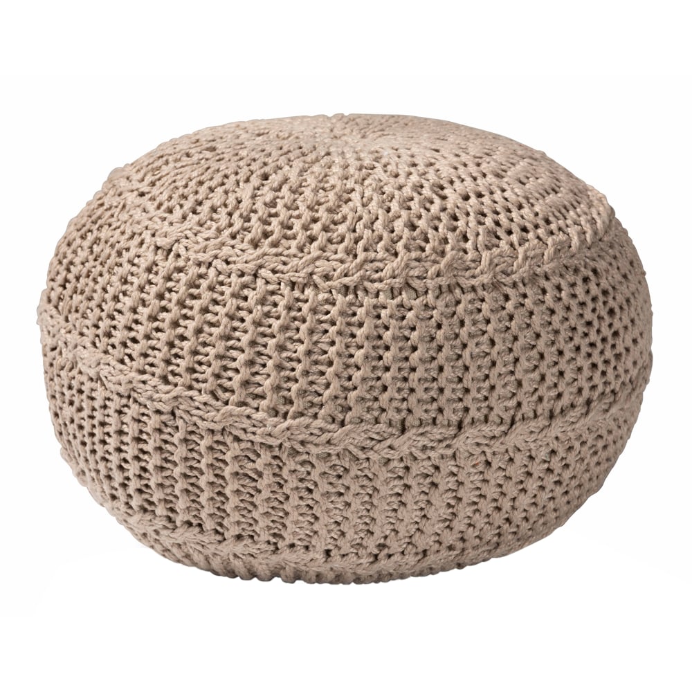 Baxton Studio Palmas Handwoven Pet Yarn Pouf Ottoman, Beige