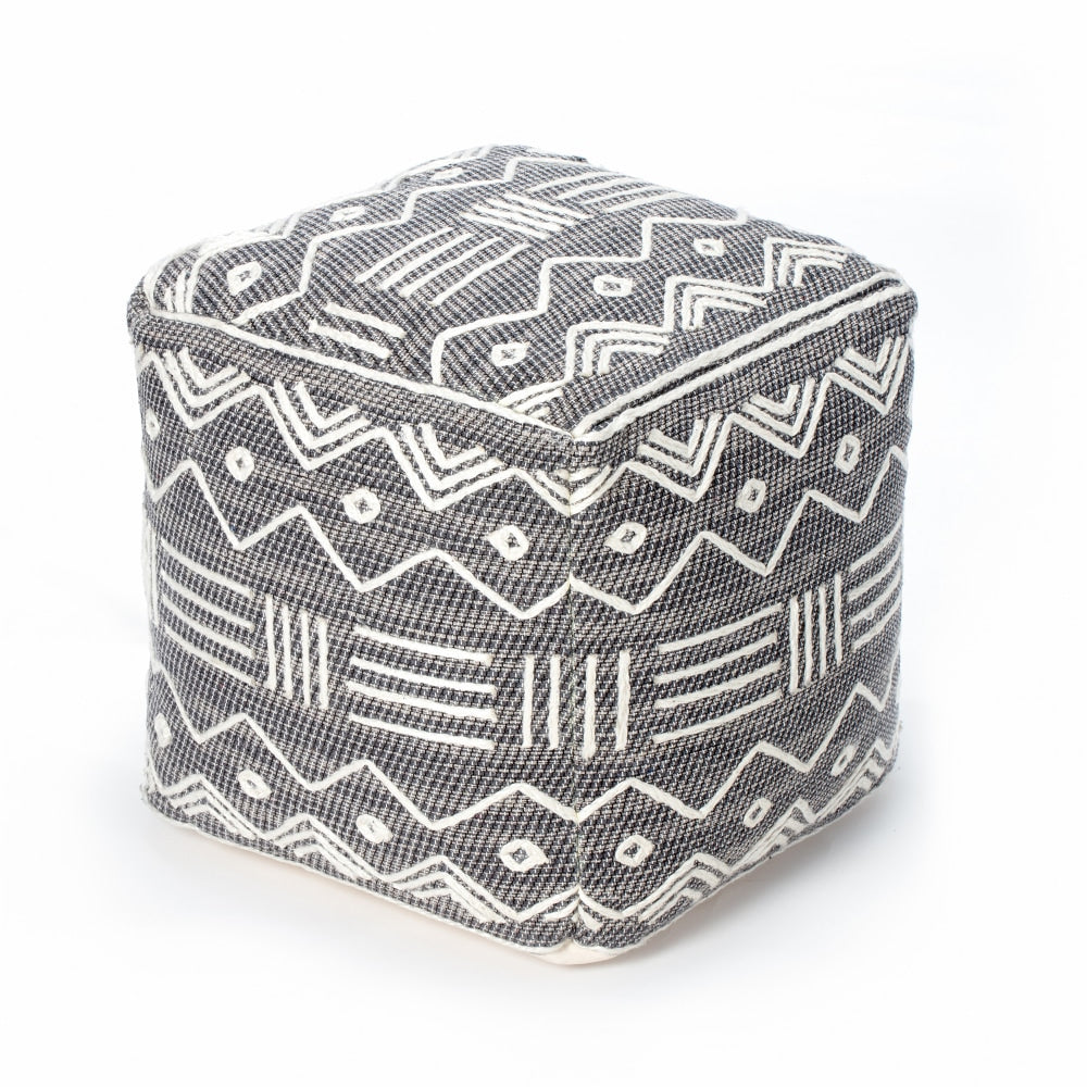 Anji Mountain Tucumcari Pouf Ottoman, Gray/Ivory