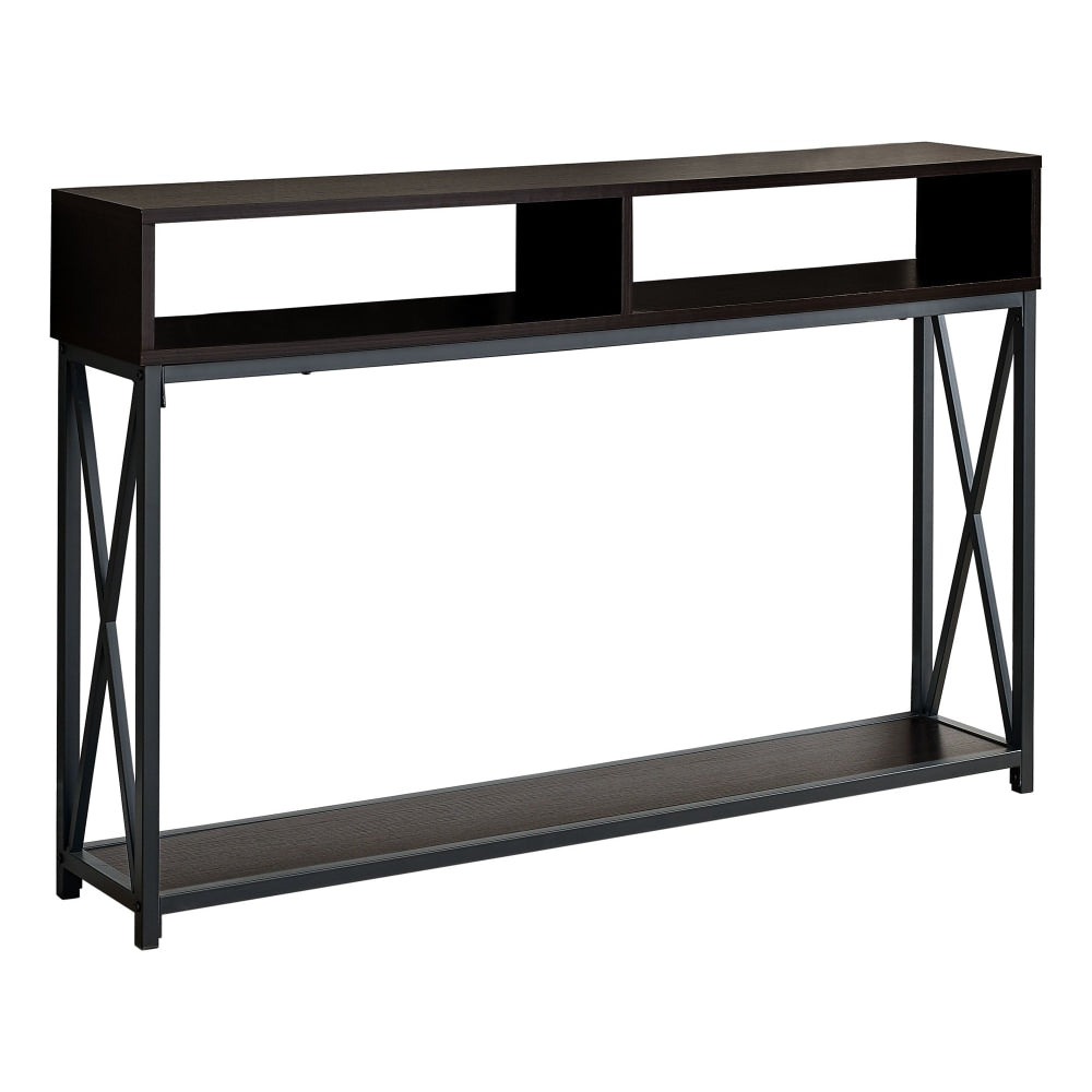 Monarch Specialties Paola Console Accent Table, 30-1/2inH x 47-1/4inW x 9inD, Espresso/Black