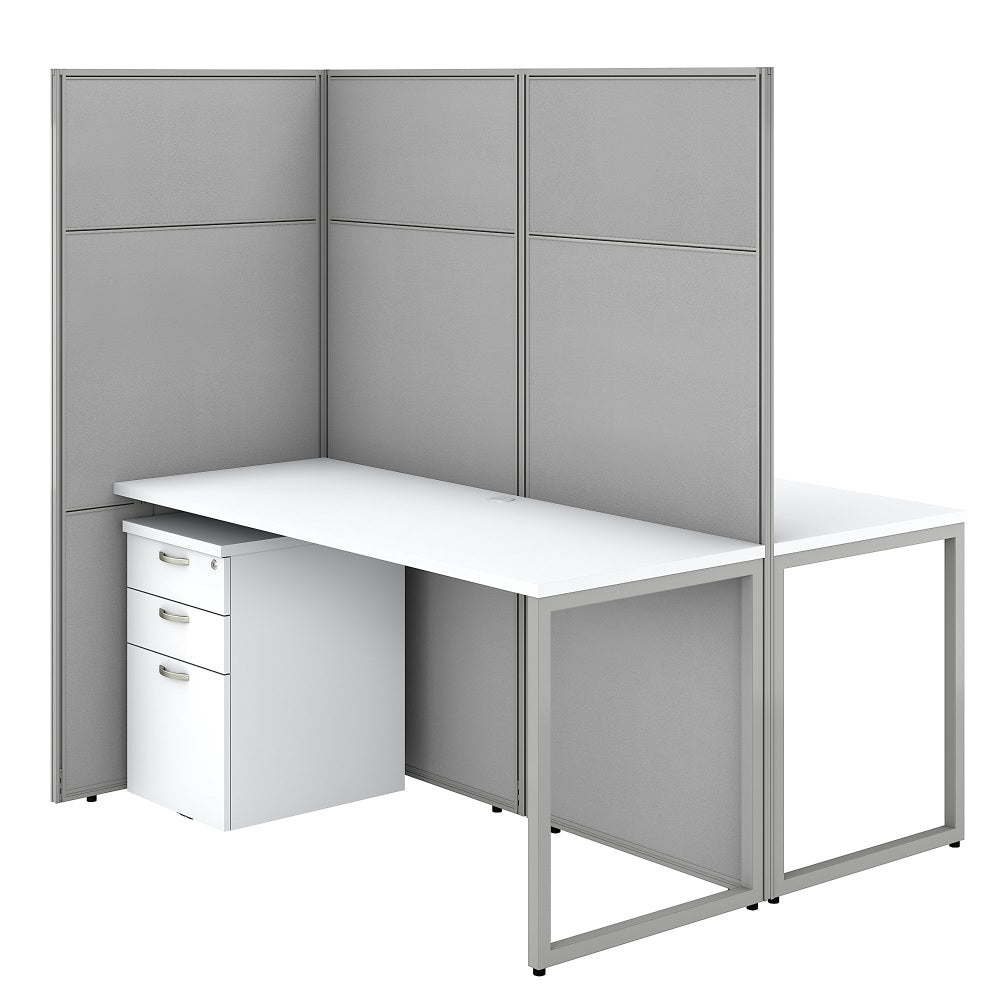 Bush Business Furniture Easy Office 60inW 2-Person Cubicle Desk With File Cabinets And 66inPanels, Pure White/Silver Gray, Standard Delivery