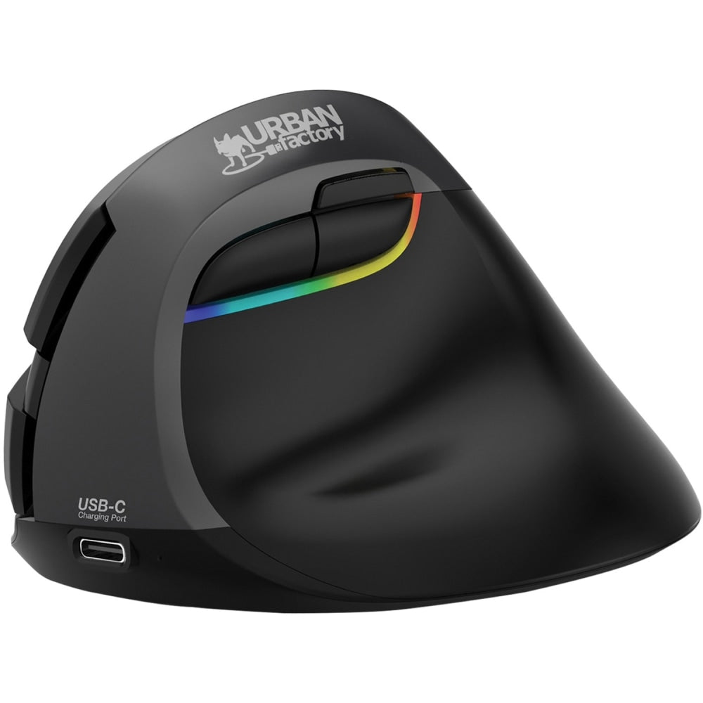Urban Factory ERGO PRO Mouse - Optical - Wireless - Bluetooth/Radio Frequency - 2.40 GHz - Rechargeable - Black - USB Type C, USB Type A - 4000 dpi - Scroll Wheel - 6 Button(s) - Right-handed