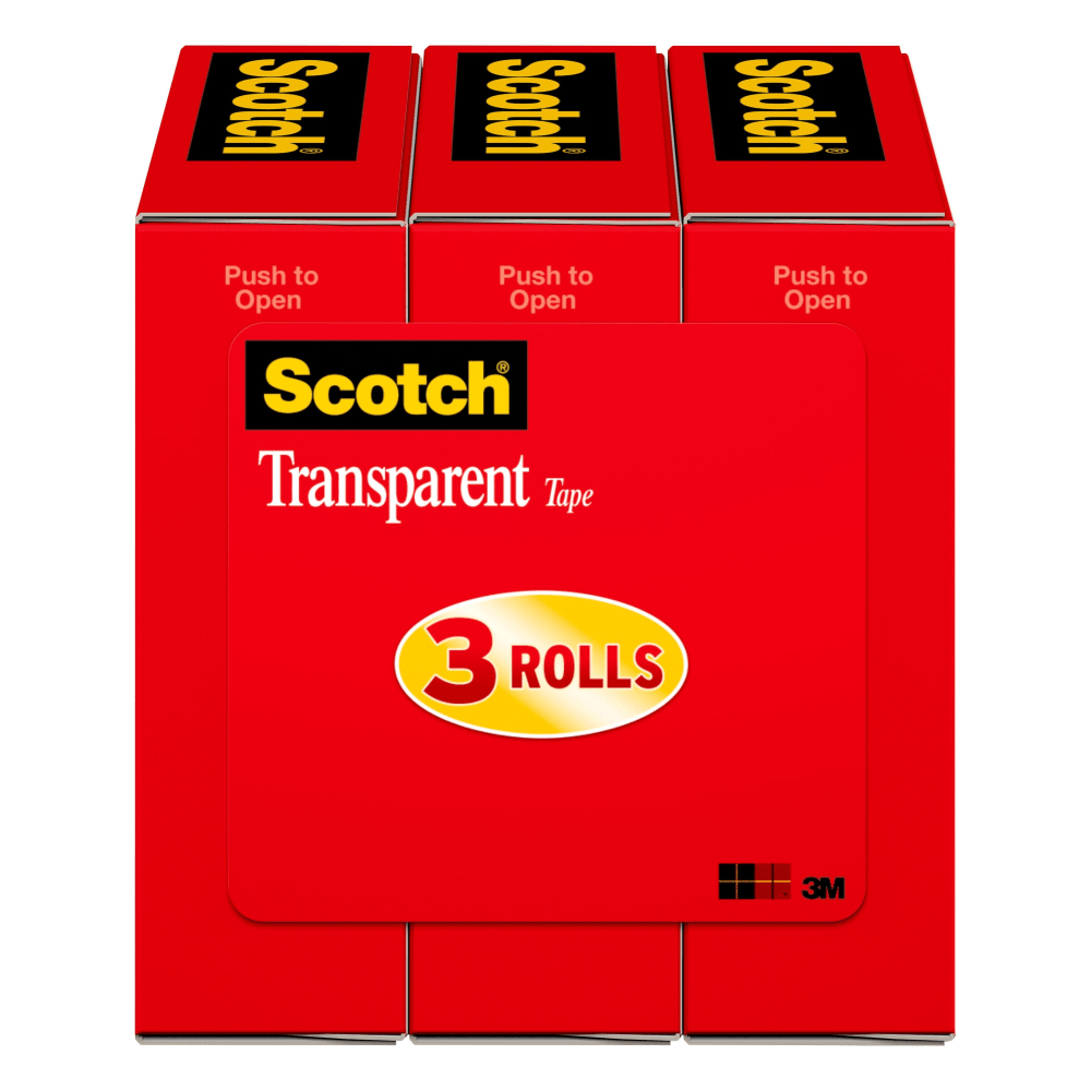 Scotch Transparent Tape, 3/4 in x 1000 in, 3 Tape Rolls, Clear, Home Office and School Supplies