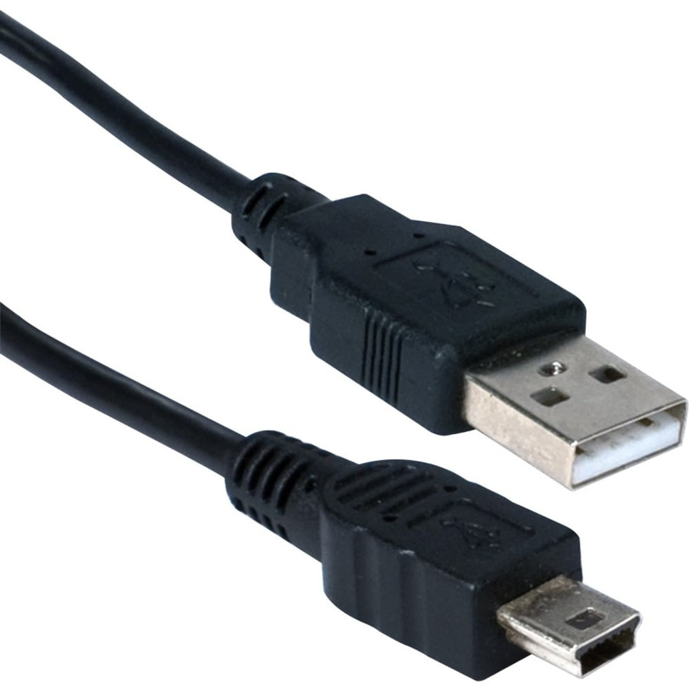 QVS USB Mini-B Sync & Charger High Speed Cable - First End: 1 x Type A Male USB - Second End: 1 x Type B Male Mini USB - Gold-flash Plated Contact - Black
