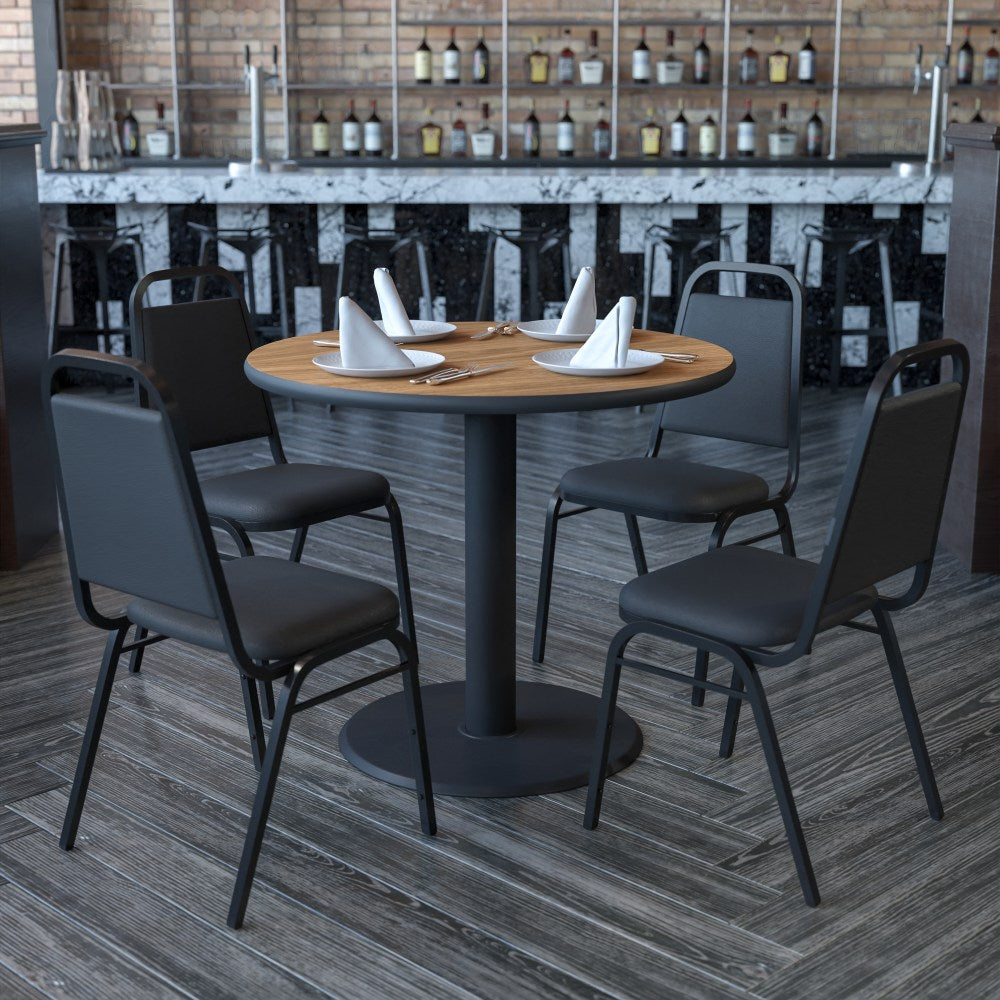 Flash Furniture Round Table With 4 Banquet Chairs, 30in x 36in, Walnut/Black
