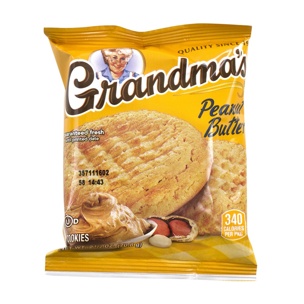 Grandmas Big Cookie Peanut Butter Cookies, 2.5 Oz, 2 Cookies Per Pack. Box of 60 Packs