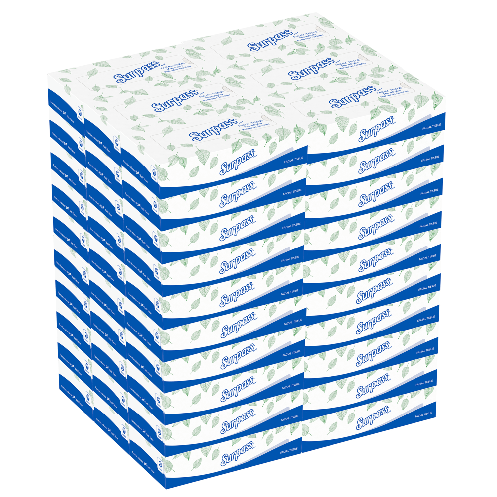 Surpass 2-Ply Facial Tissues, Flat Box, FSC Certified, White, 125 Tissues Per Box, Case Of 60 Boxes