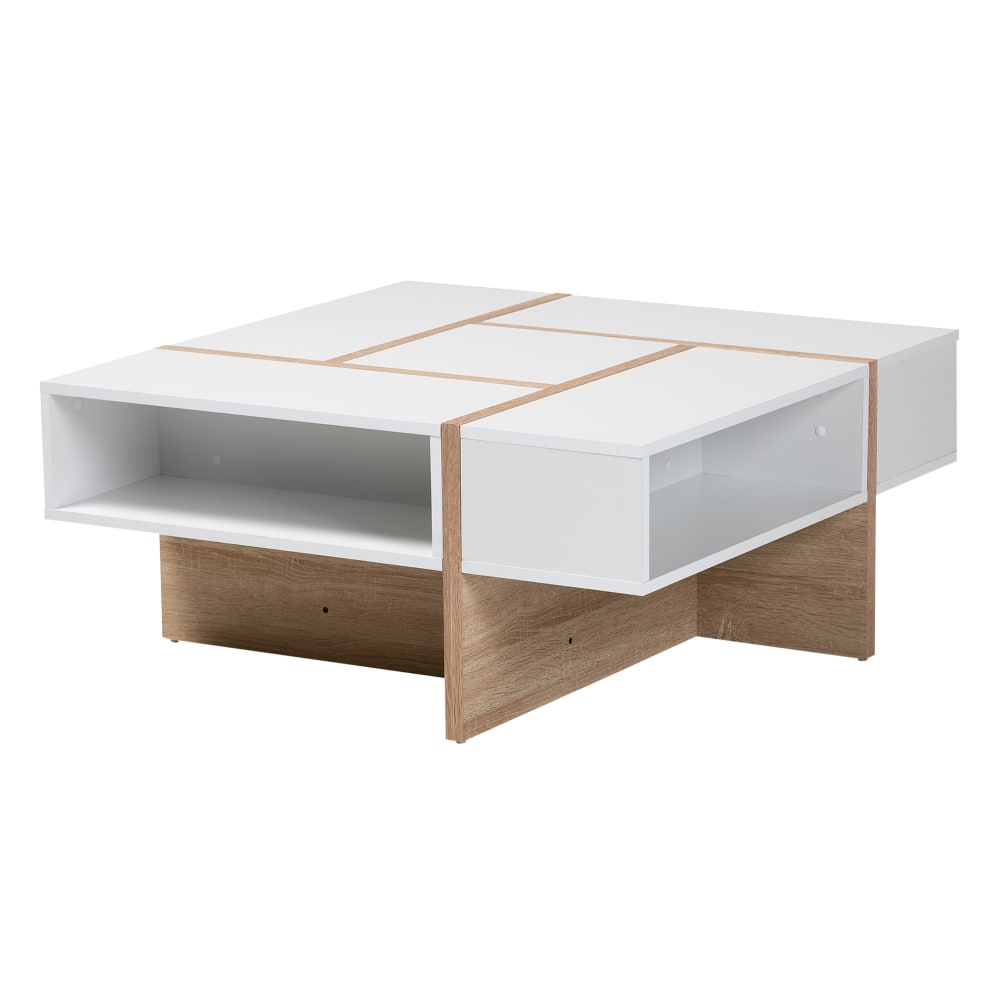 Baxton Studio Modern Coffee Table, 15-3/4inH x 34-7/16inW x 34-7/16inD, White/Oak