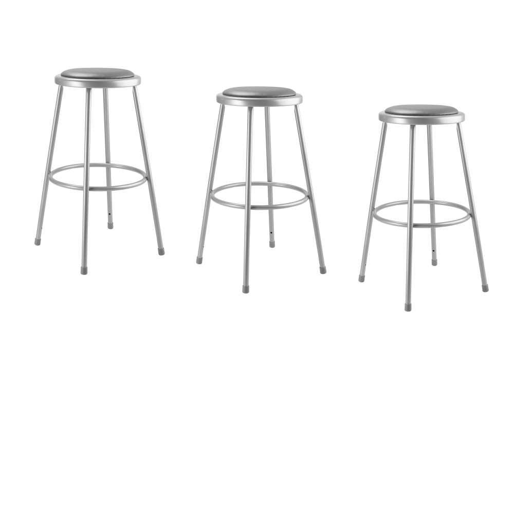 National Public Seating Vinyl-Padded Stools, 30inH, Gray, Set Of 3