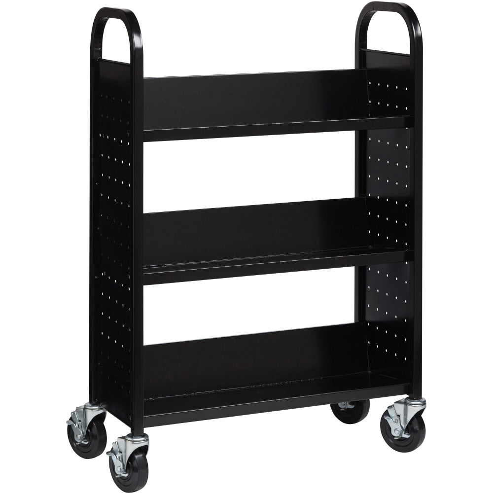 Lorell 3-Shelf Single-Sided Steel Book Cart, 46inH x 32inW x 14inD, Black