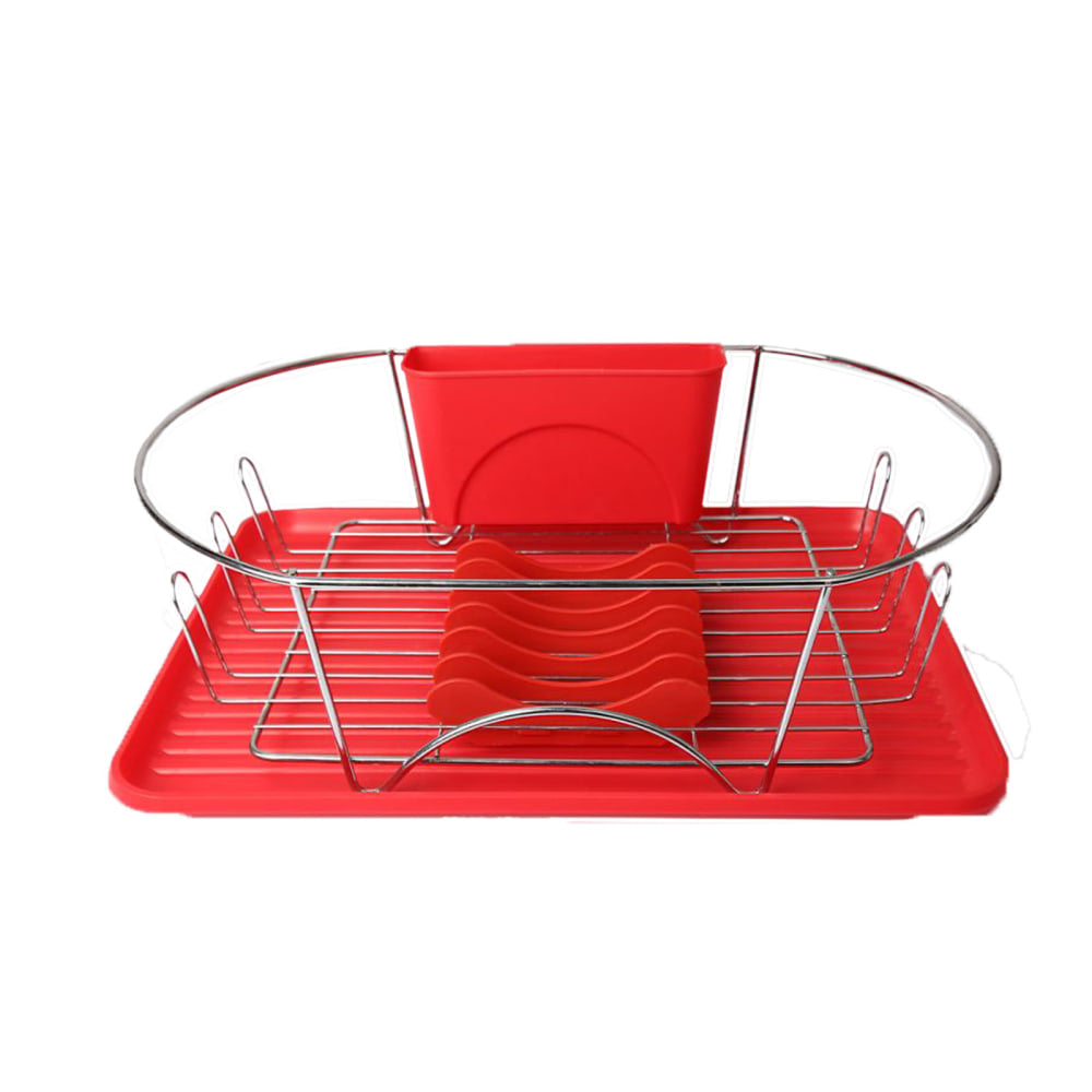 MegaChef 17-1/2in Dish Rack, Red/Silver