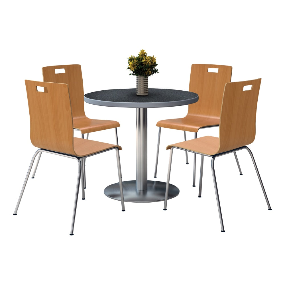 KFI Studios Jive Round Pedestal Table With 4 Stacking Chairs, 29inH x 36inW x 36inD, Espresso/Graphite Nebula