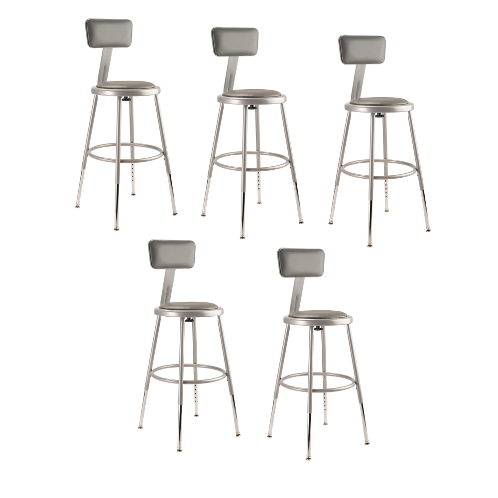 National Public Seating Adjustable Vinyl-Padded Task Stool, Gray Seat/Gray Frame, Quantity: 5