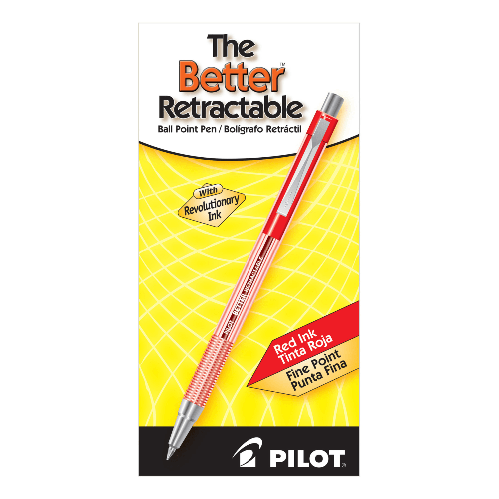 Pilot Better Retractable Ballpoint Pens, 0.7 mm, Translucent Barrel, Red Ink, Pack Of 12 Pens
