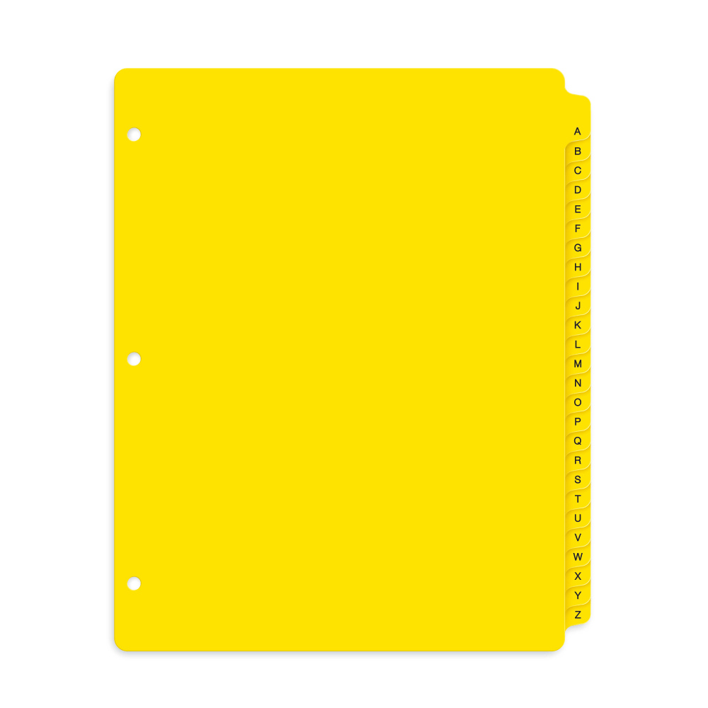 Avery A-Z Plastic Preprinted Divider Tabs, 8-1/2in x 11in, Yellow, Set Of 26