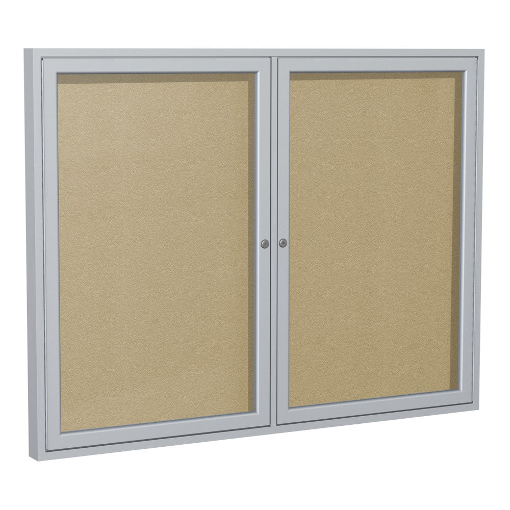 Ghent 2-Door Enclosed Bulletin Board, Vinyl, 36in x 60in, Caramel, Satin Aluminum Frame