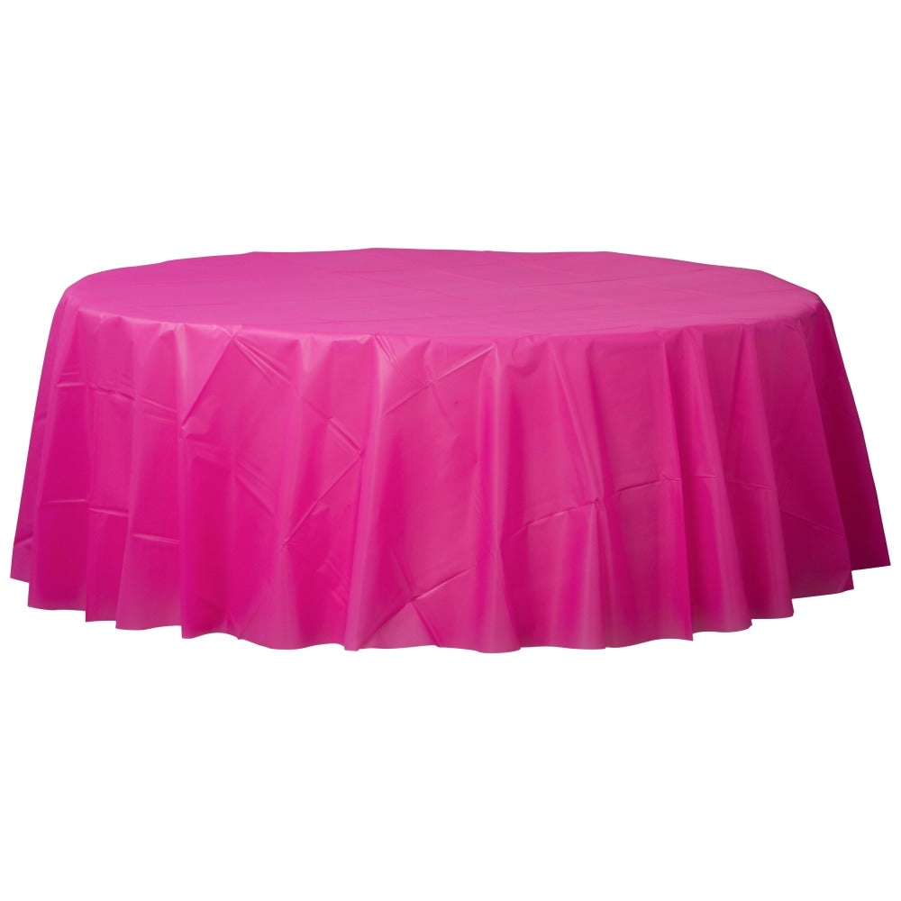 Amscan 77017 Solid Round Plastic Table Covers, 84in, Bright Pink, Pack Of 6 Covers