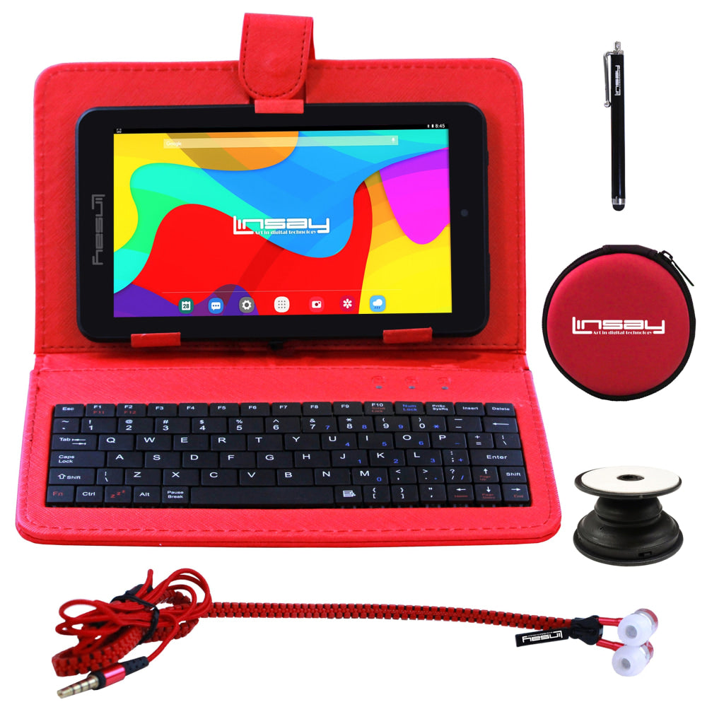 Linsay F7 Tablet, 7in Screen, 2GB Memory, 64GB Storage, Android 13, Red Keyboard