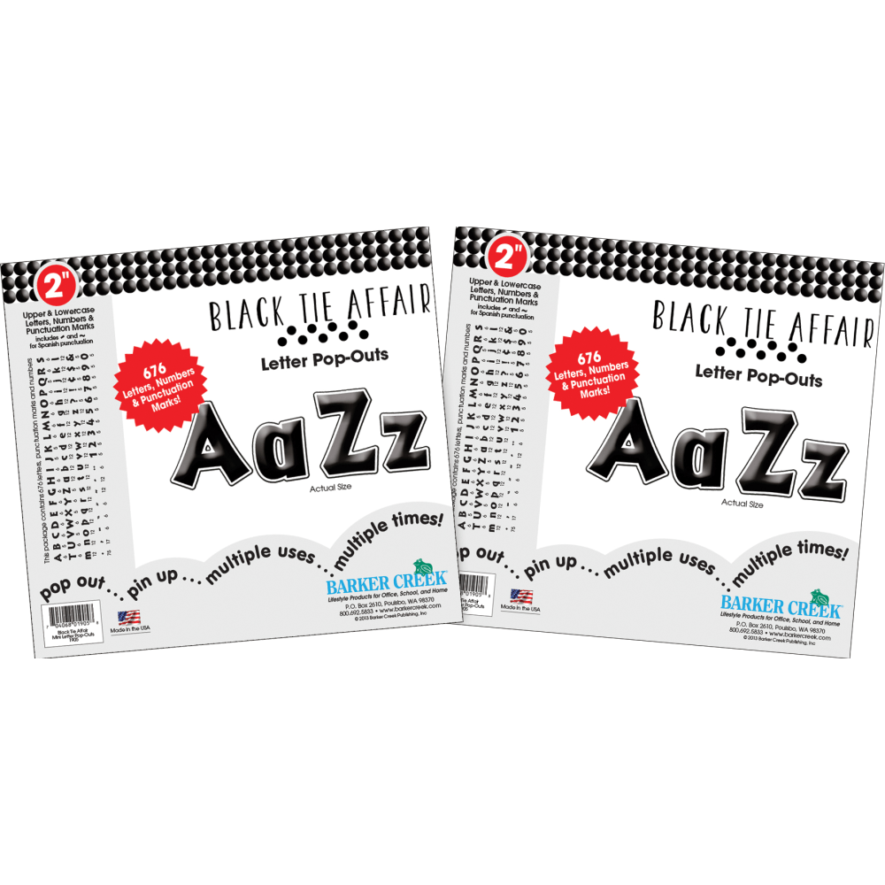 Barker Creek Letter Pop-Outs, 2in, Black Tie Affair, Pack Of 1,352