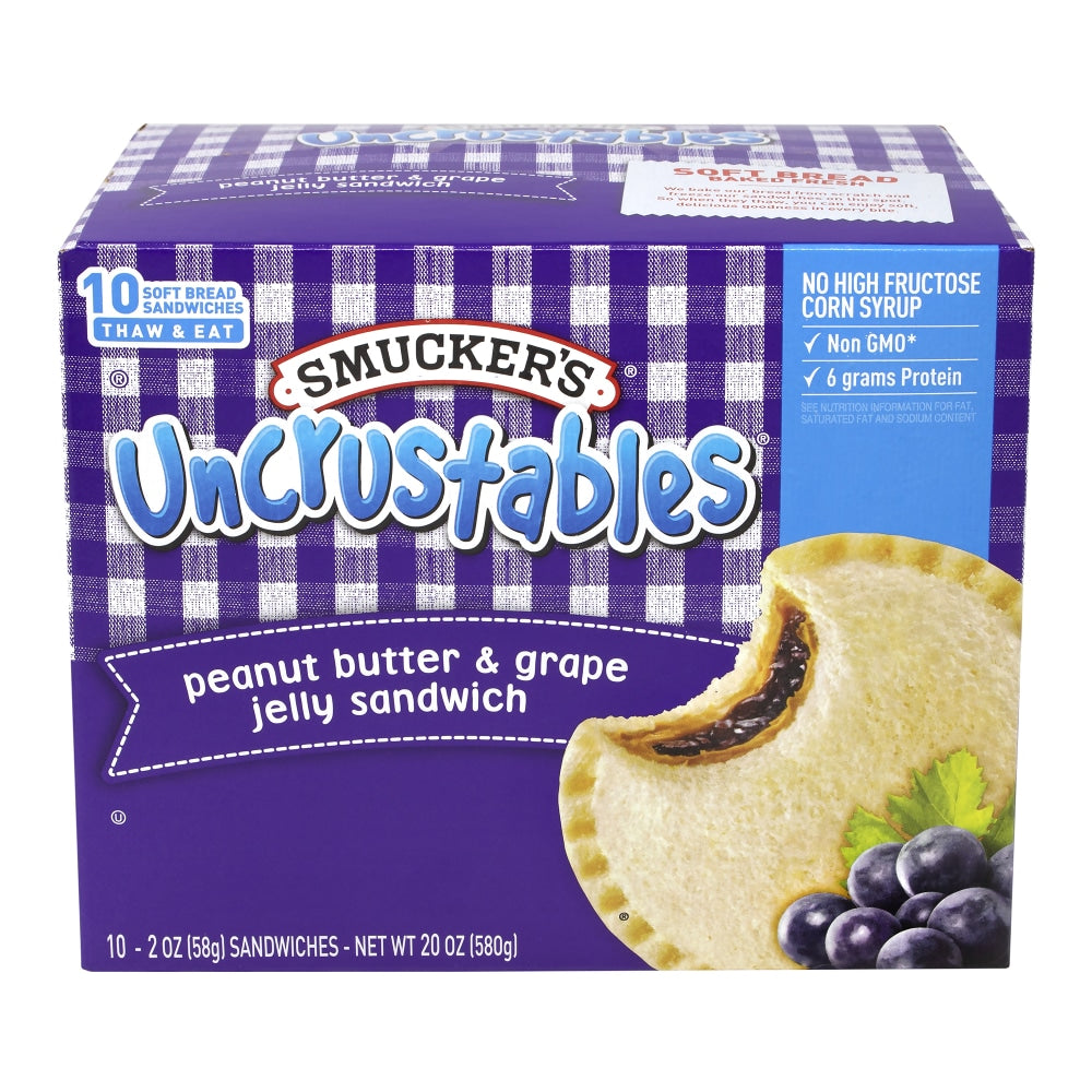 Smuckers Uncrustables Peanut Butter & Grape Sandwiches, 2 Oz, 10 Sandwiches Per Box, Pack Of 2 Boxes